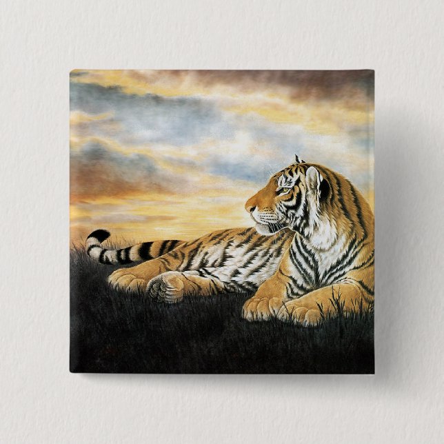 Tiger Dawn 2 Inch Square Button (Front)