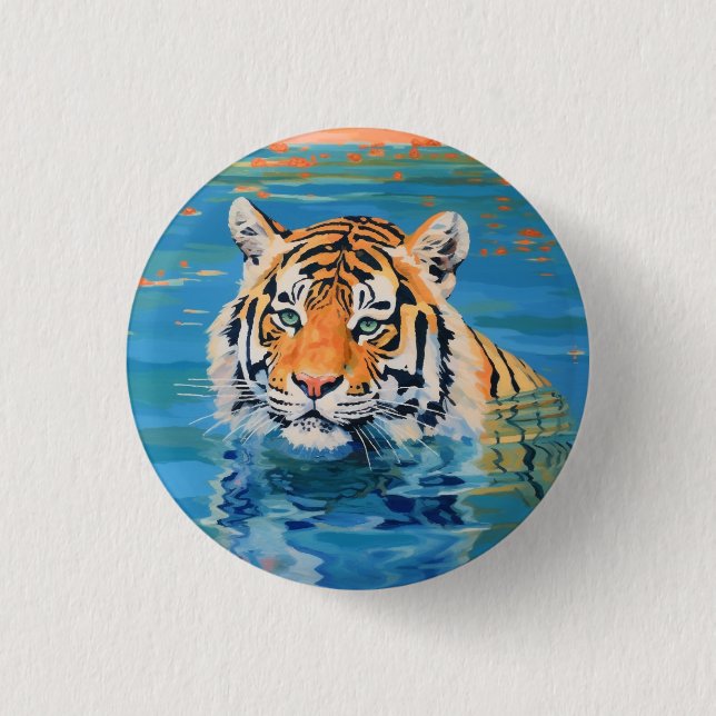 Tiger design, painted, art colourful 1 inch round button (Front)