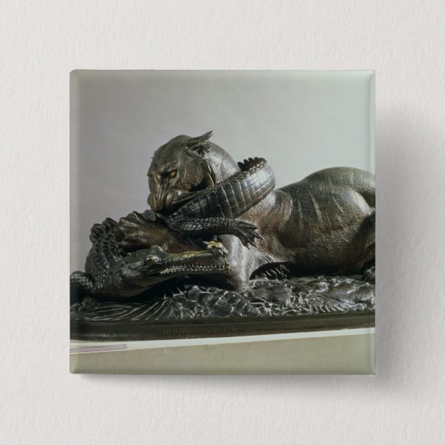 Tiger devouring an alligator, 1832 (bronze) 2 inch square button (Front)