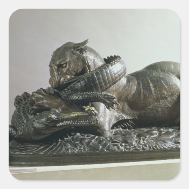 Tiger devouring an alligator, 1832 (bronze) square sticker (Front)