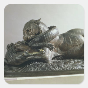 Tiger devouring an alligator, 1832 (bronze) square sticker