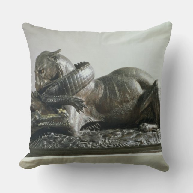 Tiger devouring an alligator, 1832 (bronze) throw pillow (Front)