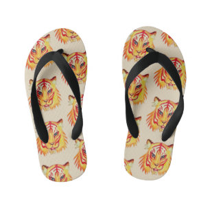 Tiger Drawing Custom Flip Flops, Kids Kid's Flip Flops