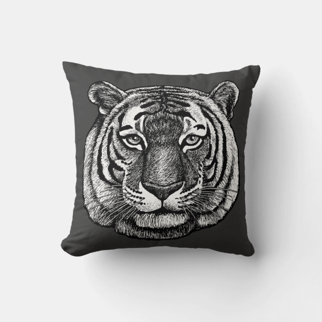 Tiger Drawing Throw Pillow (Front)