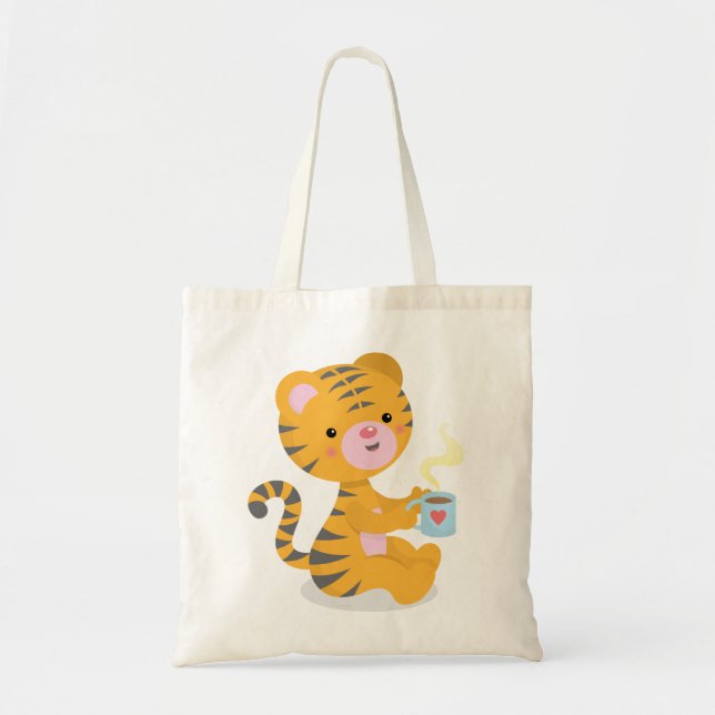 Tiger drinking coffee-bag tote bag (Front)
