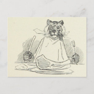 Tiger Eating Meat with Knife and Fork Postcard