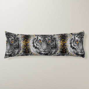 Tiger Eyes - Colourful Tiger Drawing - Tiger Pillo Body Pillow