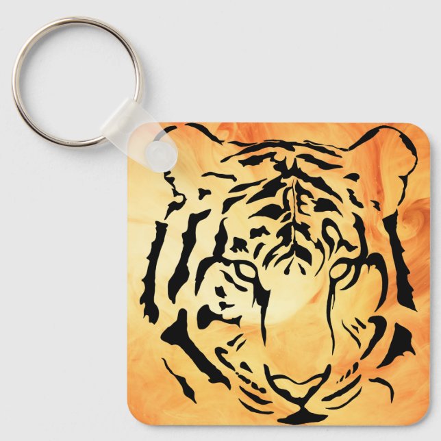 Tiger eyes in black silhouette drawstring bag keychain (Front)