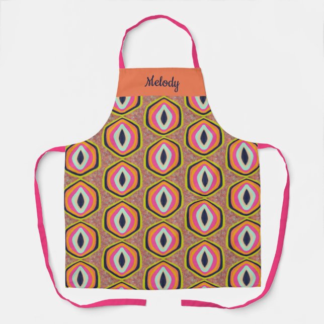 Tiger Eyes in Orange Yellow Pink Design Apron (Front)