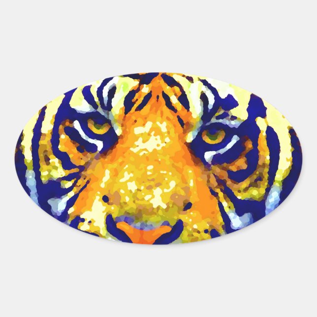 Tiger Eyes Pop Art Oval Sticker (Front)