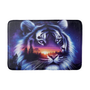 Tiger Face and Scenic Sunset Landscape Bath Mat