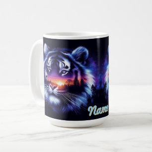 Tiger Face and Scenic Sunset Landscape Coffee Mug