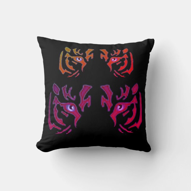 Tiger Face Black Throw Pillow (Front)