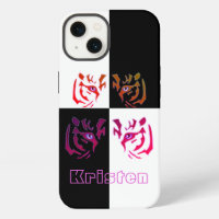 Tiger Face Black & White Check
