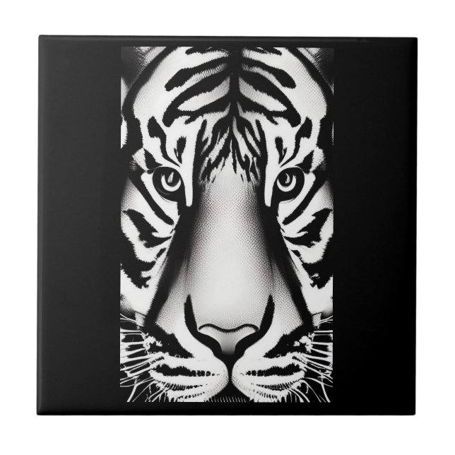 Tiger face black white stripes tile (Front)