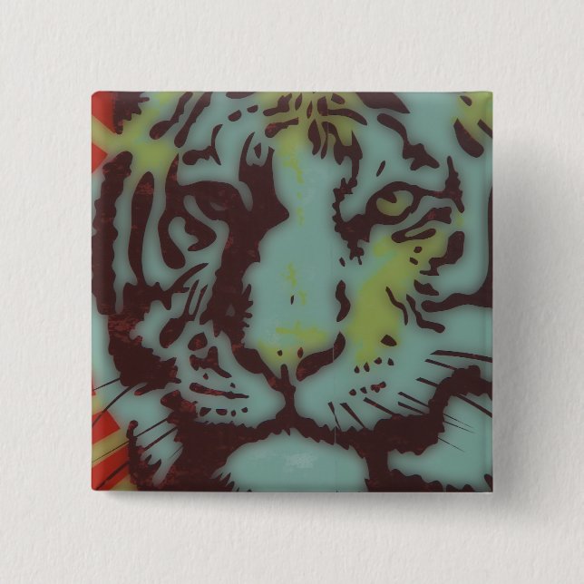 TIGER FACE BOLD IMAGE 2 INCH SQUARE BUTTON (Front)