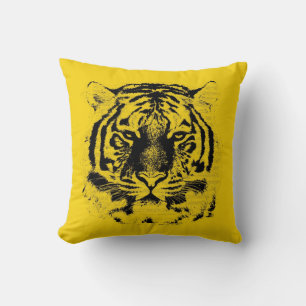 Tiger Face Close Up (Black and Yellow) Throw Pillow