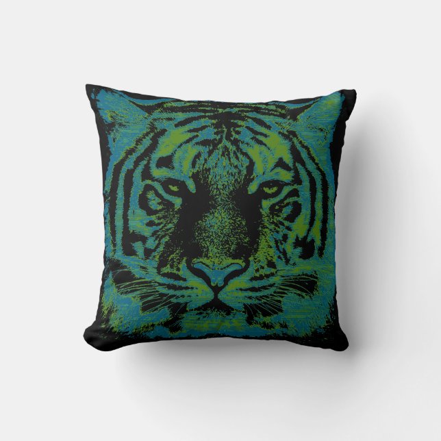 Tiger Face Close-up Throw Pillow (Front)