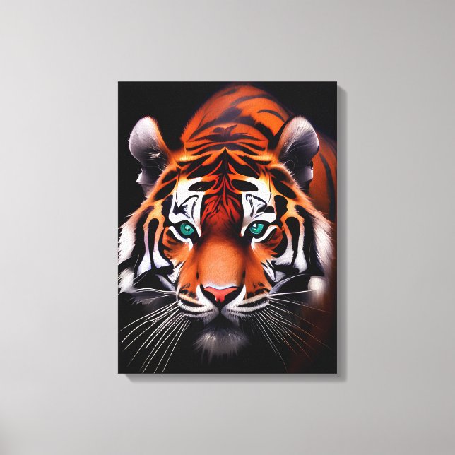 Tiger Face in a Dark Close Up Canvas Print (Front)
