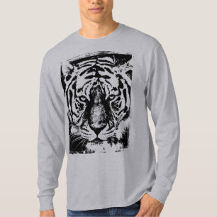 Tiger Face Mens Modern Template Long Sleeve Grey T-Shirt