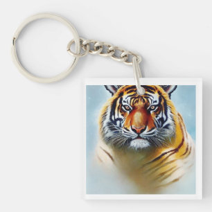 Tiger Face Painting - Striking Wildlife Artwork Keychain