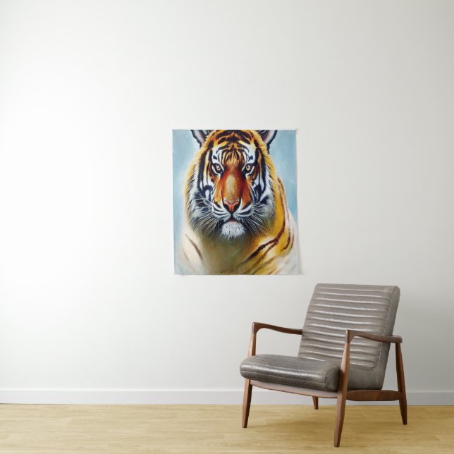 Tiger Face Painting - Striking Wildlife Artwork   Tapestry (In Situ)