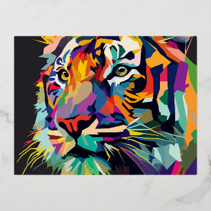Tiger face pop art foil holiday postcard