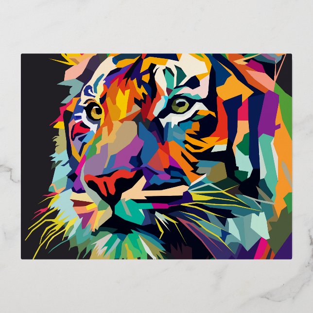 Tiger face pop art foil holiday postcard (Front)