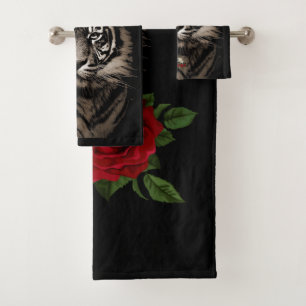 Tiger face Roses Bath Towel Set