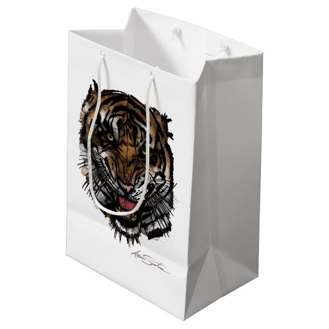 Tiger Face (Signature Design) Medium Gift Bag (Back Angled)