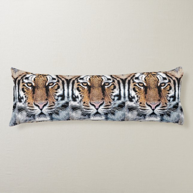 Tiger face stare in Graphic Press Style Body Pillow (Front)