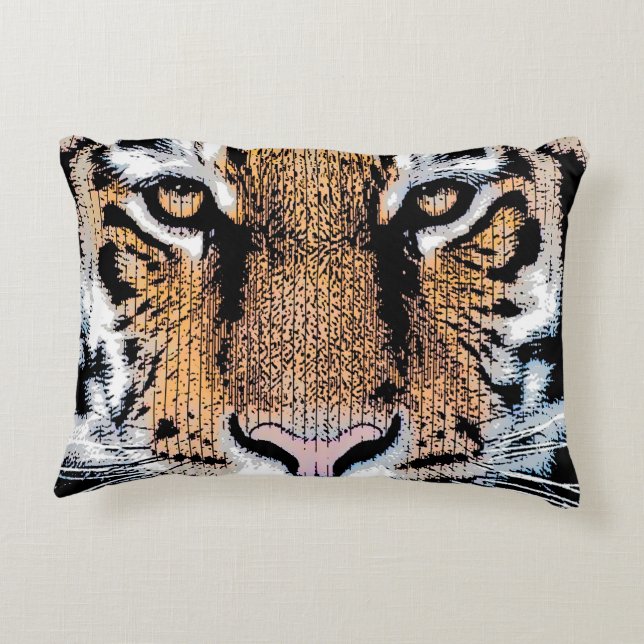 Tiger face stare in Graphic Press Style Decorative Pillow (Back)