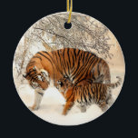 Tiger family in winter ceramic ornament<br><div class="desc">Tiger family in winter. Beautiful nature scenery.</div>