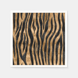 Tiger Faux Fur Texture black abalone and gold Napkin