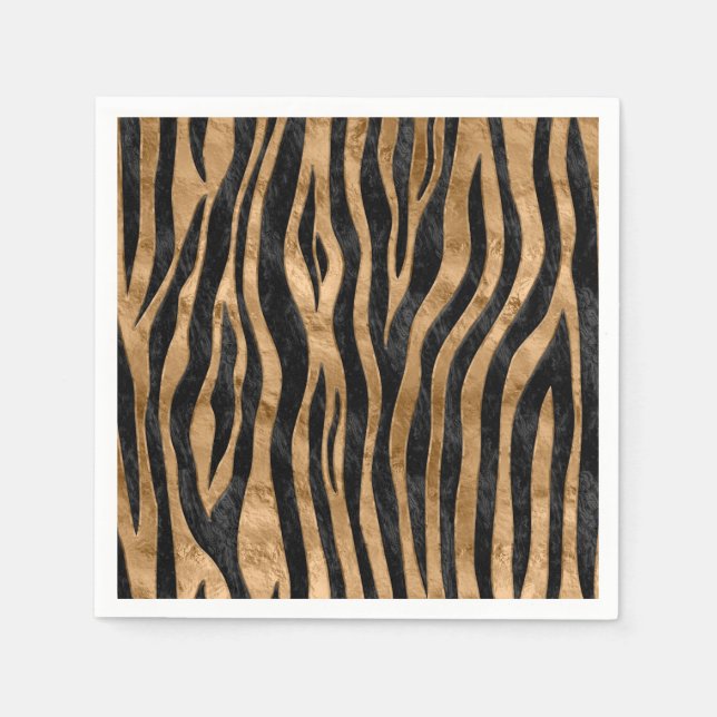 Tiger Faux Fur Texture black abalone and gold Napkin (Front)