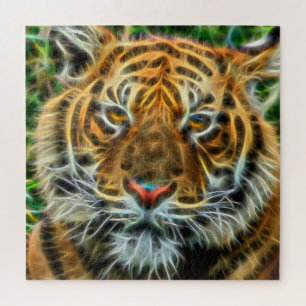 Tiger Fire Fractal Cat Jigsaw Puzzle