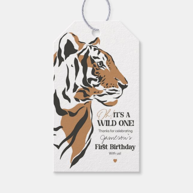 tiger first birthday favour gift tag (Front)