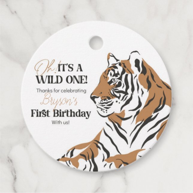 tiger first birthday favours tag (Front)
