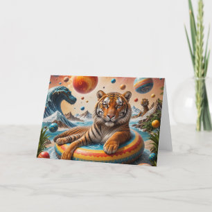 Tiger Floating on a Summer Day Surreal Space Card