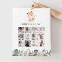 Tiger Floral Greenery 1st Birthday Photo Collage