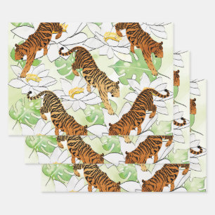 Tiger flower watercolor pattern wrapping paper sheet
