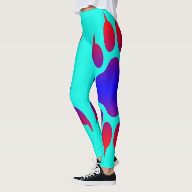 Tiger Foot Print Turquoise Leggings (Left)