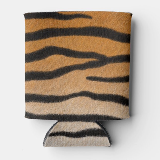 Tiger Fur Orange & Black Realistic Animal Print Can Cooler (Front)