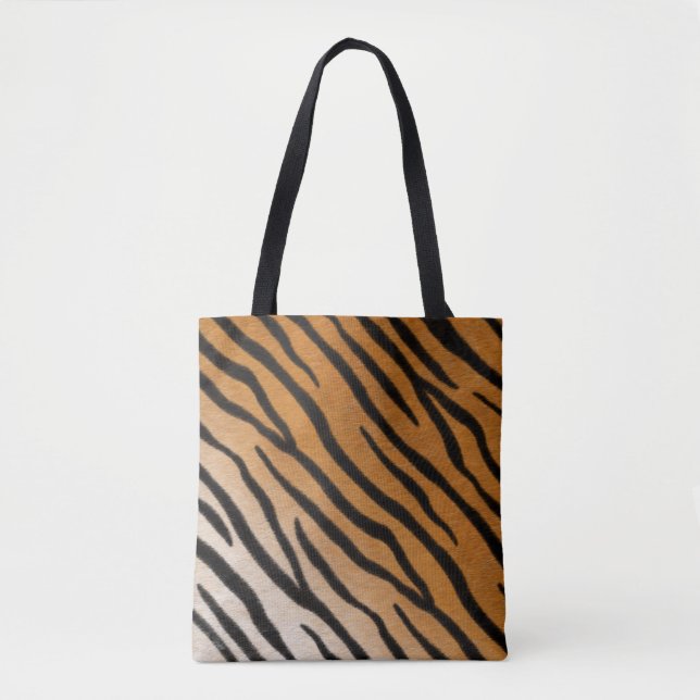 Tiger Fur Orange & Black Realistic Animal Print Tote Bag (Front)