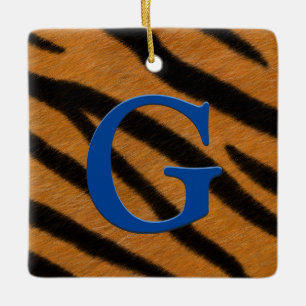 Tiger Fur Personalized Monogram & Message Alphabet Ceramic Ornament