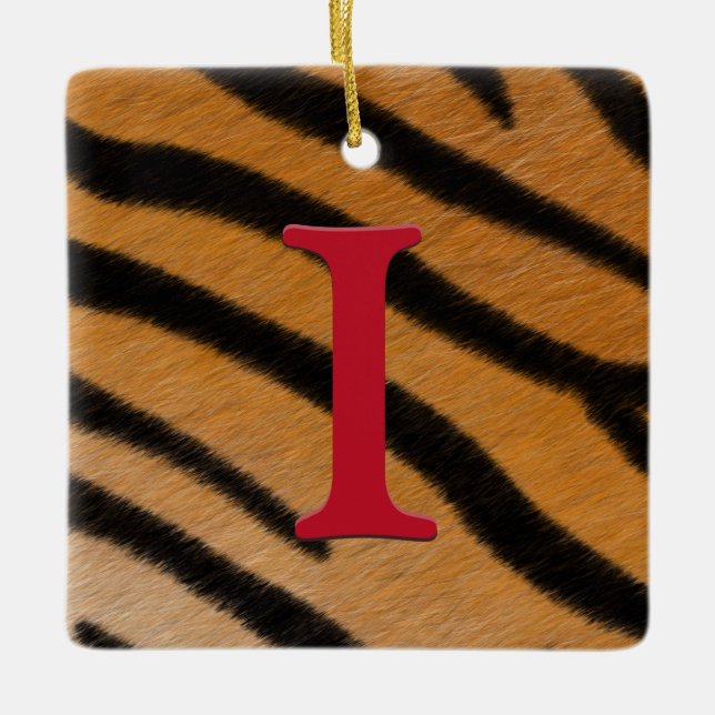 Tiger Fur Personalized Monogram & Message Alphabet Ceramic Ornament (Front)