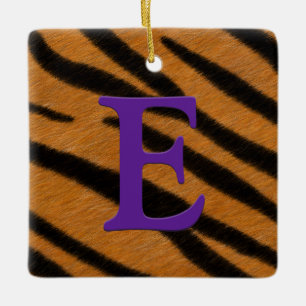 Tiger Fur Personalized Monogram & Message Purple Ceramic Ornament