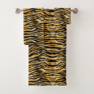 Tiger Gold Black Animal Print Bath Towel Set