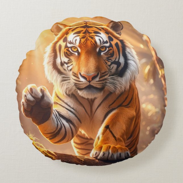 Tiger - Golden Tiger Round Pillow (Front)
