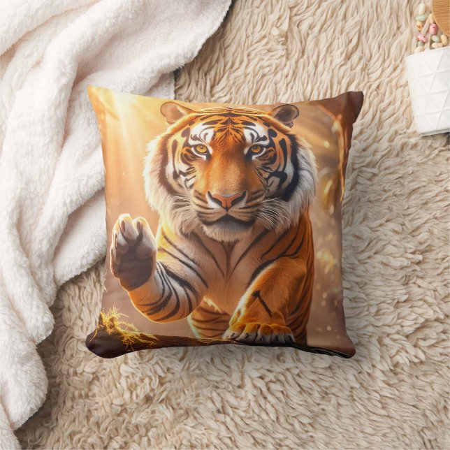 Tiger - Golden Tiger Throw Pillow (Blanket)